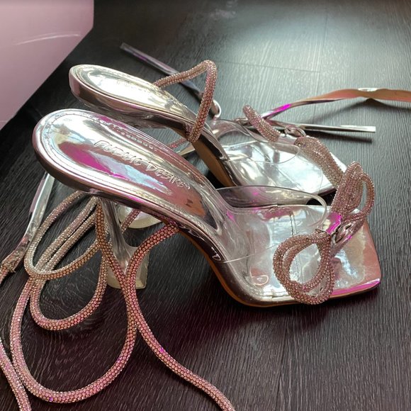 Public Desire Gleam Lace up Diamante Bow Sandals - Picture 5 of 9